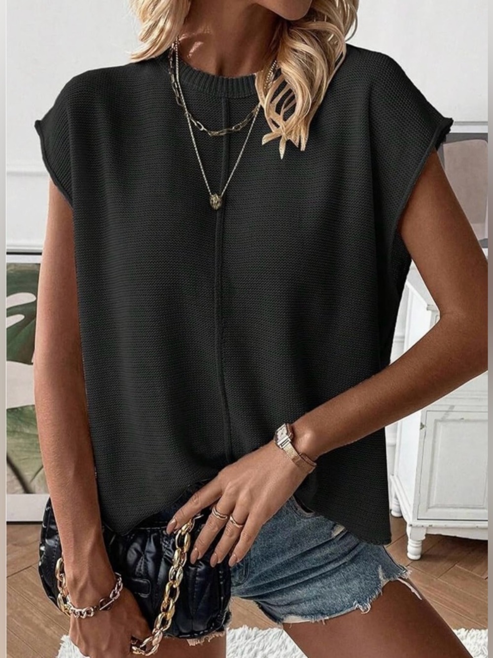 NWT Zeagoo Lightweight Summer Cap Sleeve Sweater Black Size M
